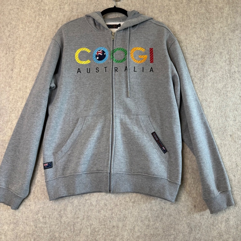 COOGI Australia Full Zip Hoodie Mens L Gray Regular Fit Streetwear Sweatshirt